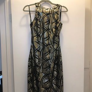 Marciano Gold Sequined Midi Dress